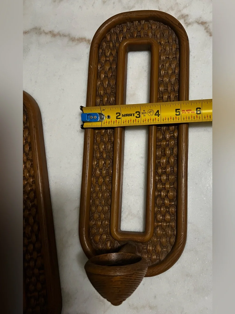 Vintage 1970’s MCM Syroco Faux Rattan Brown Plastic Wall Sconces Set Of Two